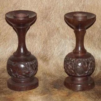 WOODEN HAND CRAFTED TRIBAL CANDLE HOLDER SET